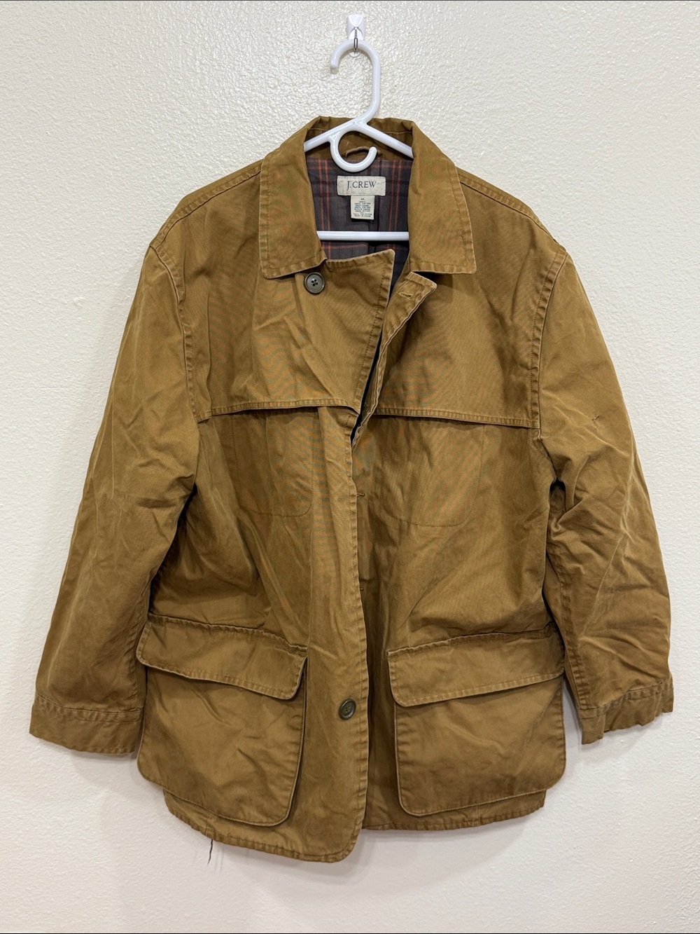 VTG 90s Barn Coat J. Crew Men's Brown Chore Field Jacket Flannel Lined Size XL